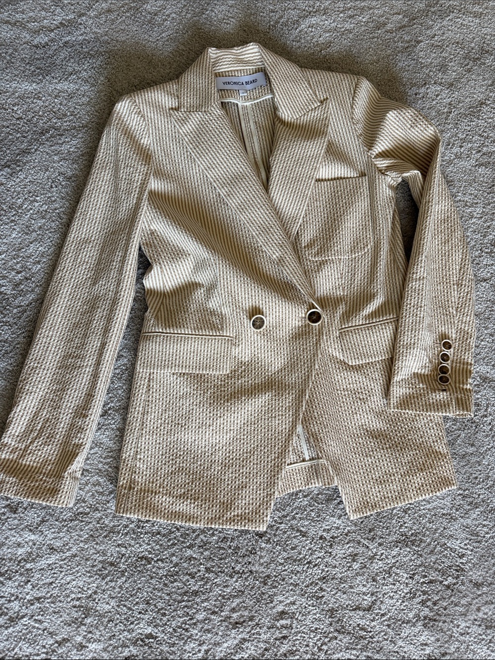 Veronica Beard Textured Cream Double-Breasted Blazer